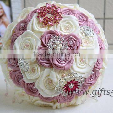 Elegant Bridal Bouquet Wedding Bouquet Made by Satin Roses Brooches Handmade Vintage Inspired Alternative photo-3