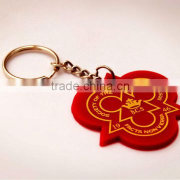 Red Silicone badge with stainless steel ring and printed logo