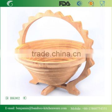 BK002/Hot Sale Foldaway Sunflower Shape Bamboo Fruit Basket