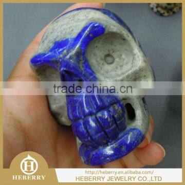 charming lapis lauzli crystal skull all by handmade good for collection or decoration