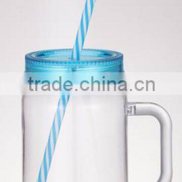 Clear Plastic Mason Jar Tumbler Mug With Lid and Straw photo-3