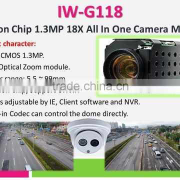 IW-G118 1.3MP 18X Zoom All in 1 IP CCTV Camera Module