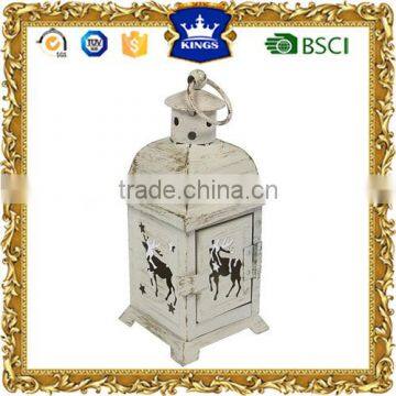 Christmas white metal candle lantern with heart decoration