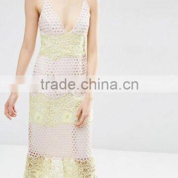 Sexy Spaghetti Strap One Piece Latest Net dress designs with lace panel Custom