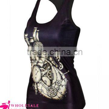 Wholesale Pinky Ladies With Corsets Printed Black Stringer Tank Top for Women photo-6