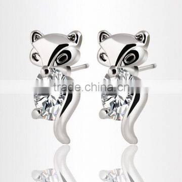 Lmitation platinum jewelry luxury alloy plating clear crystal Fox stud earrings with cubic zirconia X77-1