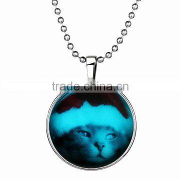 Free shipping silver chain jewelry glow in the dark 2016 Christmas samll cat pictures doll pendant necklace