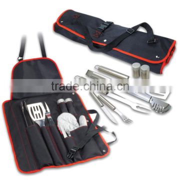 China supplier wooden hanlde BBQ Tools and Gloves Set with beautiful Apron