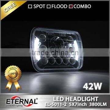 New-5x7in 42W Automotive Truck off Road Sealed Beam Led Headlight Dual Beam With Halo Ring H4 Plug photo-6