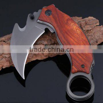 High Quality Outdoor Survival Wooden Handle Hunting Hook Knife