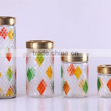 4pcs airtight glass jar with handdrawing