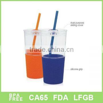 27oz double wall plastic acrylic straw mug with silicone Grip