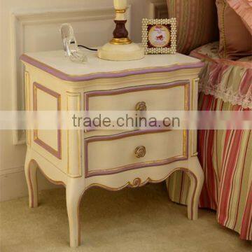 French style hand carvd wooden luxury chic nightstand with golden rim - BF07-70355N