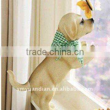 Window decoration dog chasing butterfly