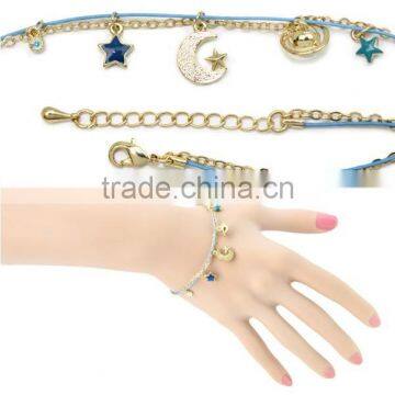 Star Moon Planet Tiny Rhinestone Charms Bracelet Double Layer Cotton Cord Gold Chain Bracelet photo-2