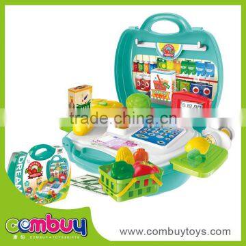 Hot sale kids indoor pretend play plastic fruit crates supermarket toy set