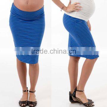 Custom Design Wholesale Clothing 95% polyester 5% spandex Foldover Waistband Straight Stripe Pencil Maternity Skirts