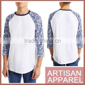 stamp pattern printing raglan t shirt pure cotton high quality custom long sleeve shirt for male