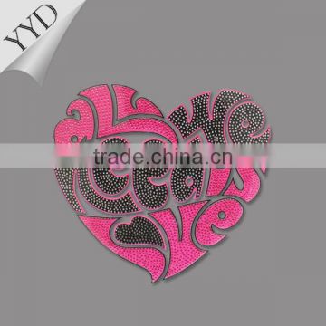 heart rhinestones with satin heat transfer design motif