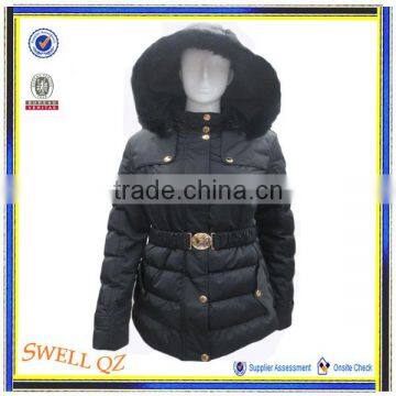 Hot selling high quality woman winter padding coat with rabbit fur hood