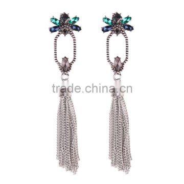 Bohemian Jewelry Rhinestone Gems With Long Chain Tassel Charms Earrings for Women photo-3