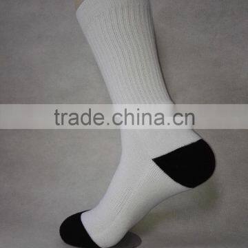 white blank polyester socks for sublimation with black heel and toe