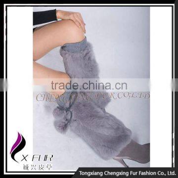 CX-A-14A China Wholesale Ladies Stylish Boot Cuffs Winter Genuine Rabbit Fur Leg Warmer With Balls