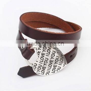 Wholesale Leather Charm Bracelet Brown Leather Wrap Bracelet With Vintage Tone Flower Charm Boho Exotic Leather Cuff Bracelet photo-5