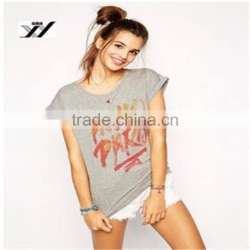 Wholesale Rolled Sleeves Printing 100%cotton Ladies T-shirts photo-3
