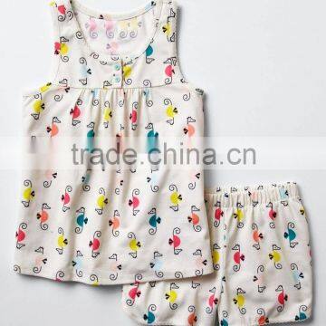 Girls allover printed tank pajama set with picotted trim