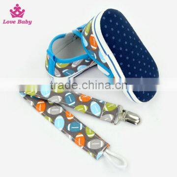 Stylish Rugby Pattern Newborn Blue Color Crib Shoes Baby Shoes Matching Pacifier Clip photo-5