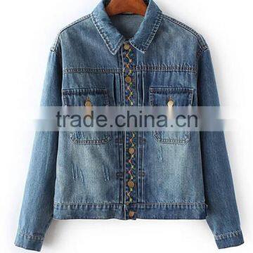 Runwaylover EY1046C Hot Sale 2017 Ladies Casual Embroidery Denim Jackets
