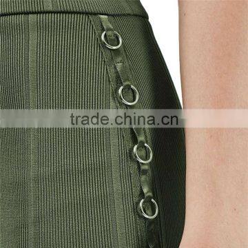 2017 OEM Ladies Fashion Midi Tube Khaki Skirt With Side Metal Detrails photo-4