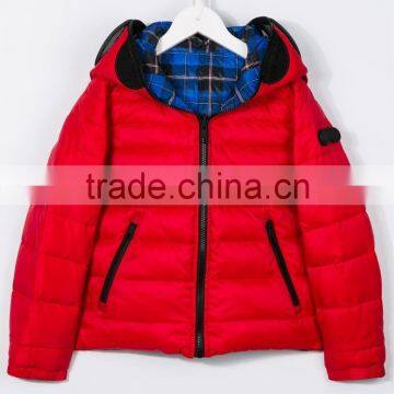 Customed Red and Blue Reversible Windproof Feather Down Puffer Jacket photo-3
