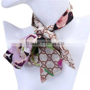 Chiffon Multifunction Skinny Scarf Multicolor Rectangle Flower photo-2