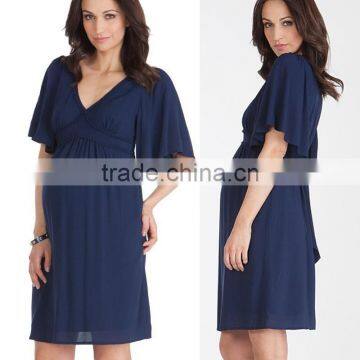 hot sale wholesale clothing for pregnant navy flutter sleeve pregnant women dresses