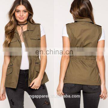 2017 Women fashion casual jacket green sleeveless jackets for girls