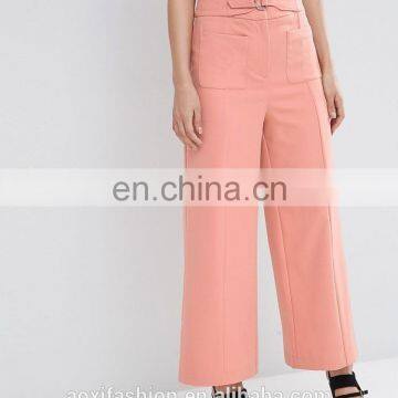 OEM Service China Manufacturer Pink Casual Loose Wide Leg Latest Design Ladies Office Pants photo-4