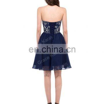 Grace Karin Sexy Strapless Chiffon Short Navy Blue Prom Dress CL6049-1 photo-2