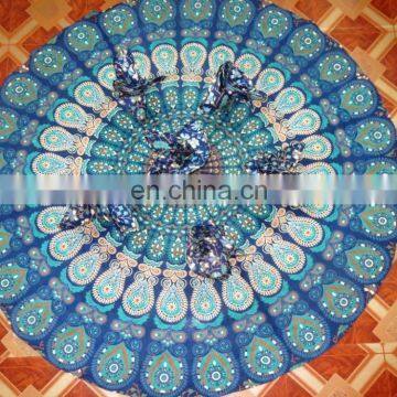 Blue Mandala Round Table Cloth Yoga Mat Table Cloth WIth Napkins Beach Throw