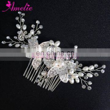 Ameliebridal Pearl Flower Bridal Wedding Rhinestone Bride Women Hair Combs Hair Accessories Prom Dress Prop Favors