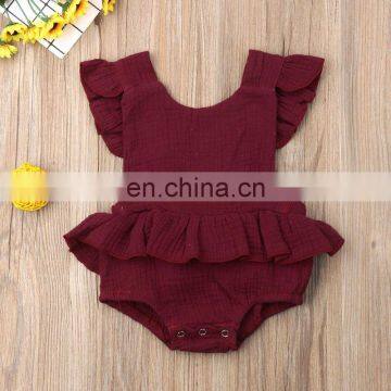 2019 Summer Line Cotton Ruffle Sleeve Baby Romper Newborn Romper Sleeveless Baby Solid Romper Bodysuit photo-5