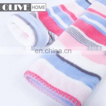 Spring Personalized Super Soft Duplex Printing Striped Coral Fleece Bathrobe With Horn Button photo-5