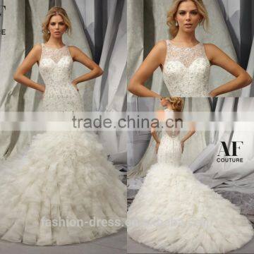 2014 New Arrival Luxury Ruffled Organza Wedding Dresses With Beaded Lace