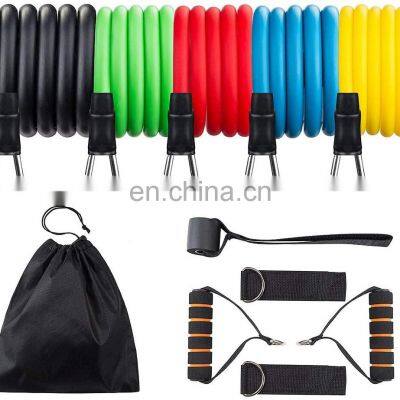 Custom Logo Yoga Training Tube Resistance Bands 11Pcs Set 100 150 Lb Gym Latex Resistance Belt Set