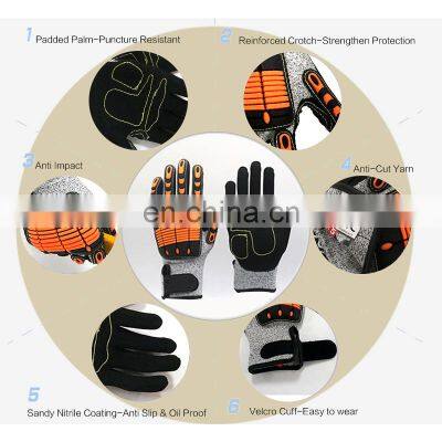 A5 Cut Resistant TPR Safety Gloves With Sandy Nitrile Coated Impact And Activity Gloves For Fork Lift Operation Truck Driving