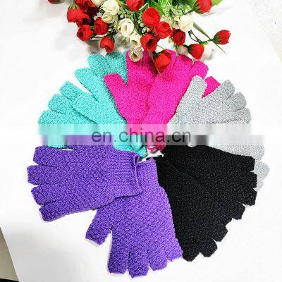 Amazon New Style Fingerless Jacquard Bath Scrub Shower Gloves Skin Cleaning Exfoliating Gloves SPA Massage Gloves