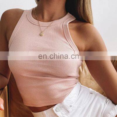 2021 Hot Custom Logo, Summer Lady White Black Ribbed Crop Tank Top Women/ photo-5
