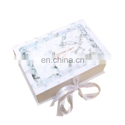 Custom printed folding packing box with magnetic and ribbon packaging for gift and clothing