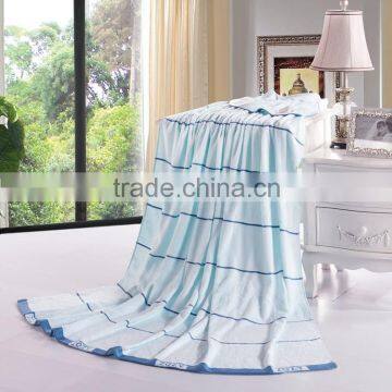 Hot sale stripe bamboo/cotton blue jacquard summer high quality terry towel blanket